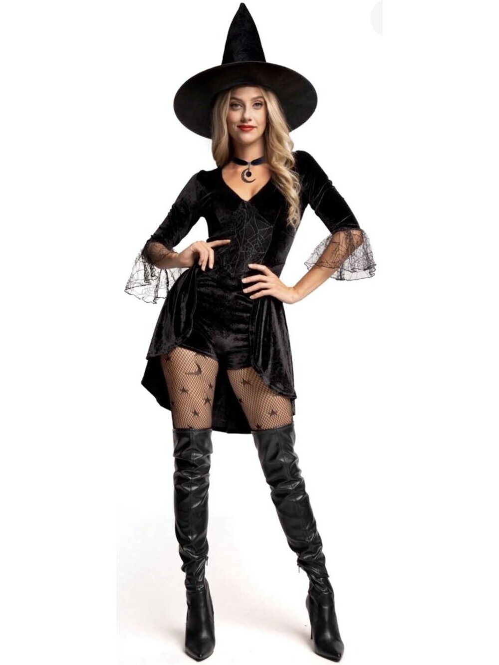 Tipsy Elves Women's Halloween Black Witch’s Costume with Lace Hat Size Small